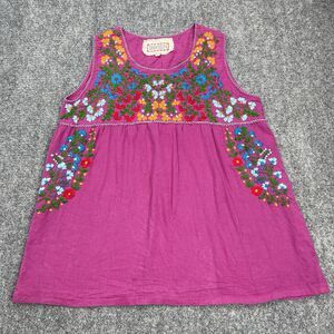 Siren Top Womens Large Sleeveless La Sirena Mexican Hand Embroidered Boho Cotton